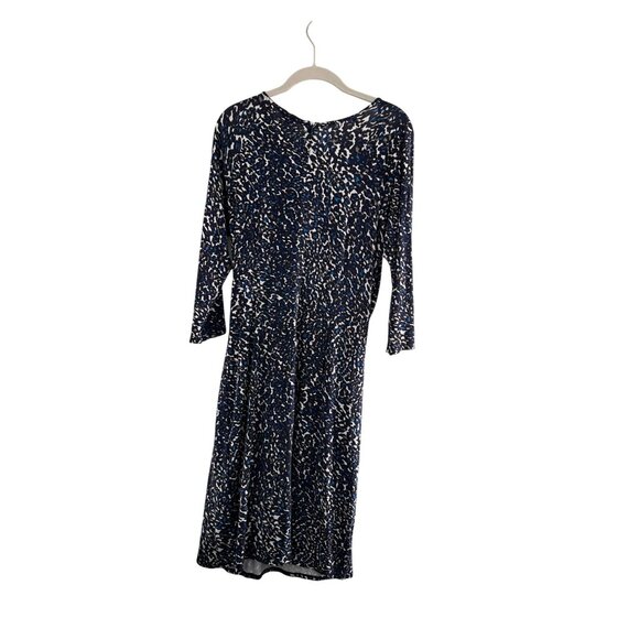 Ann Taylor Petite Midi Wrap Dress M Leopard Print 3/4 Sleeve Navy/White/Blue - Picture 2 of 7